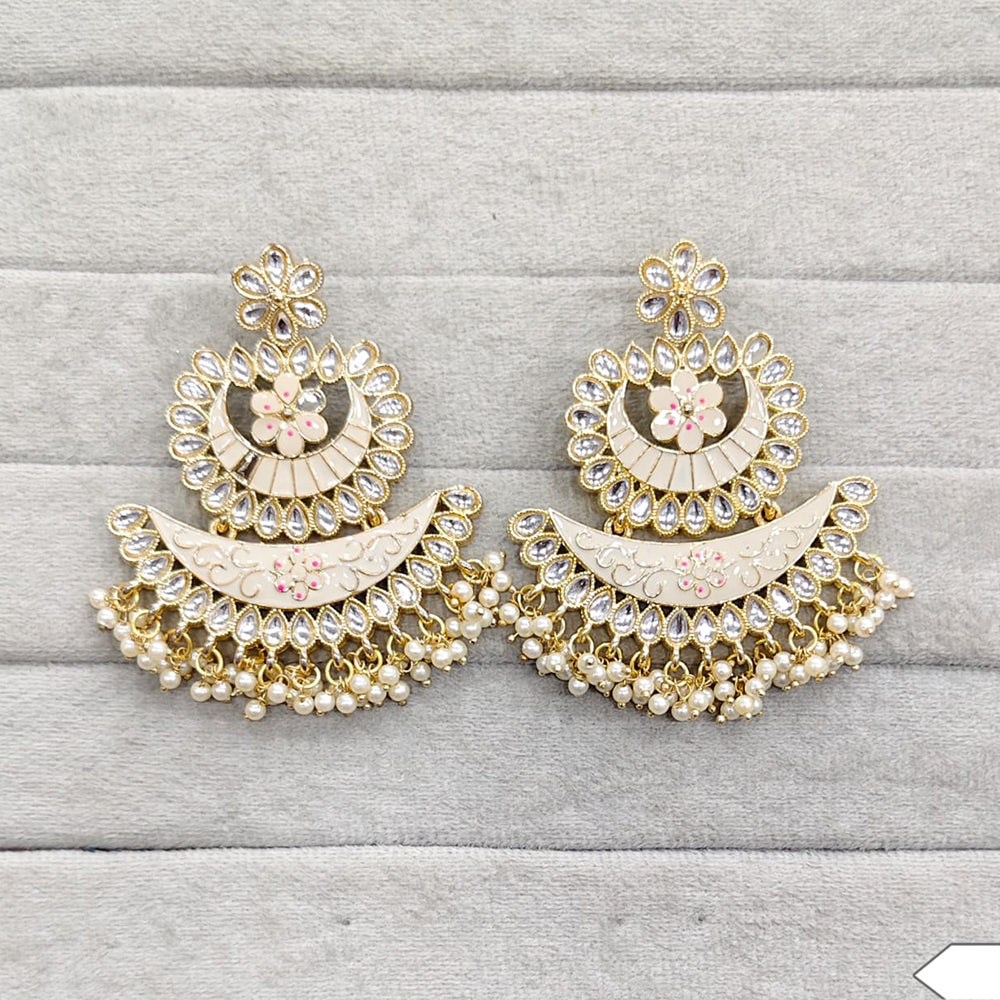 Rajwadi Collection Traditional Kundan Stone And Pearl Meenakari Dangler Earrings