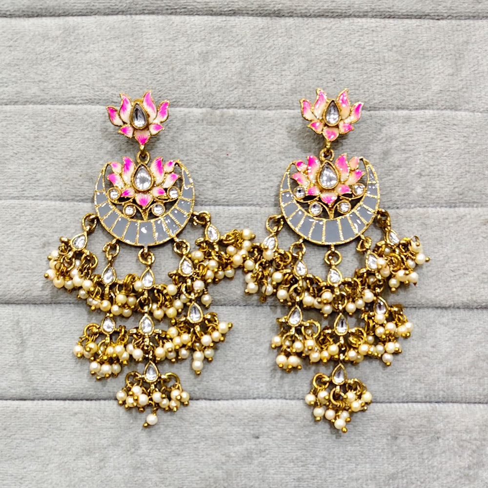 Rajwadi Collection Traditional Crystal Stone And Pearl Meenakari Dangler Earrings
