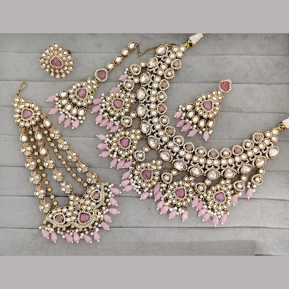 Rajwadi Collection Royal Polki Kundan Beaded Semi Bridal Jewellery Set