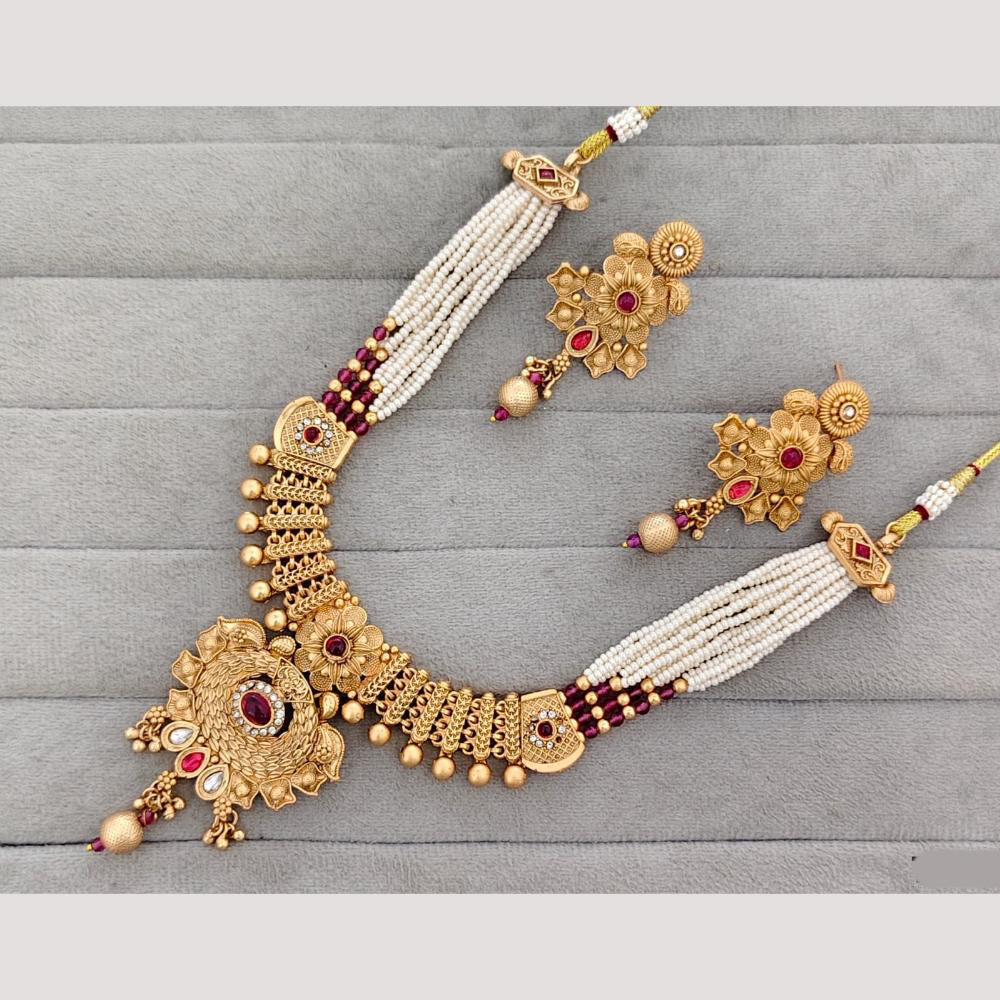 Rajwadi Collection Pota Stone Gold Plated Necklace Set