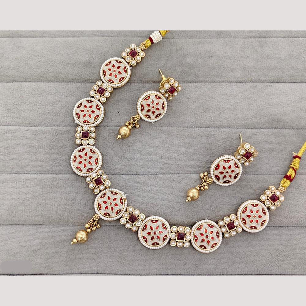 Rajwadi Collection Kundan Stone And Meenakari Gold Plated Necklace Set