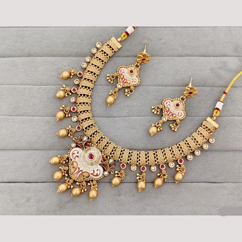 Rajwadi Collection Pota Stone Gold Plated Necklace Set