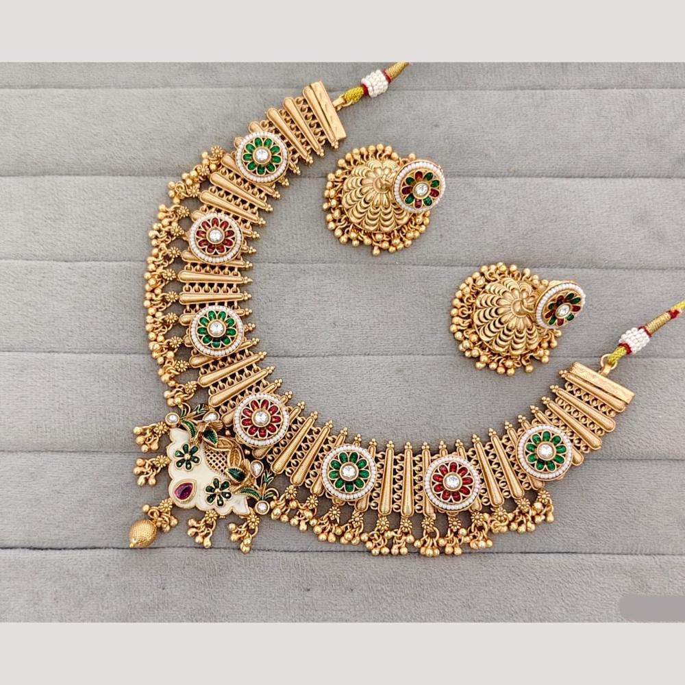Rajwadi Collection Kundan Stone & Meenakari Gold Plated Necklace Set