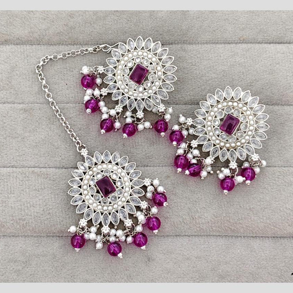 Rajwadi Collection Royal Crystal Stone And Pearl Designer Dangler Earrings With Maangtikka