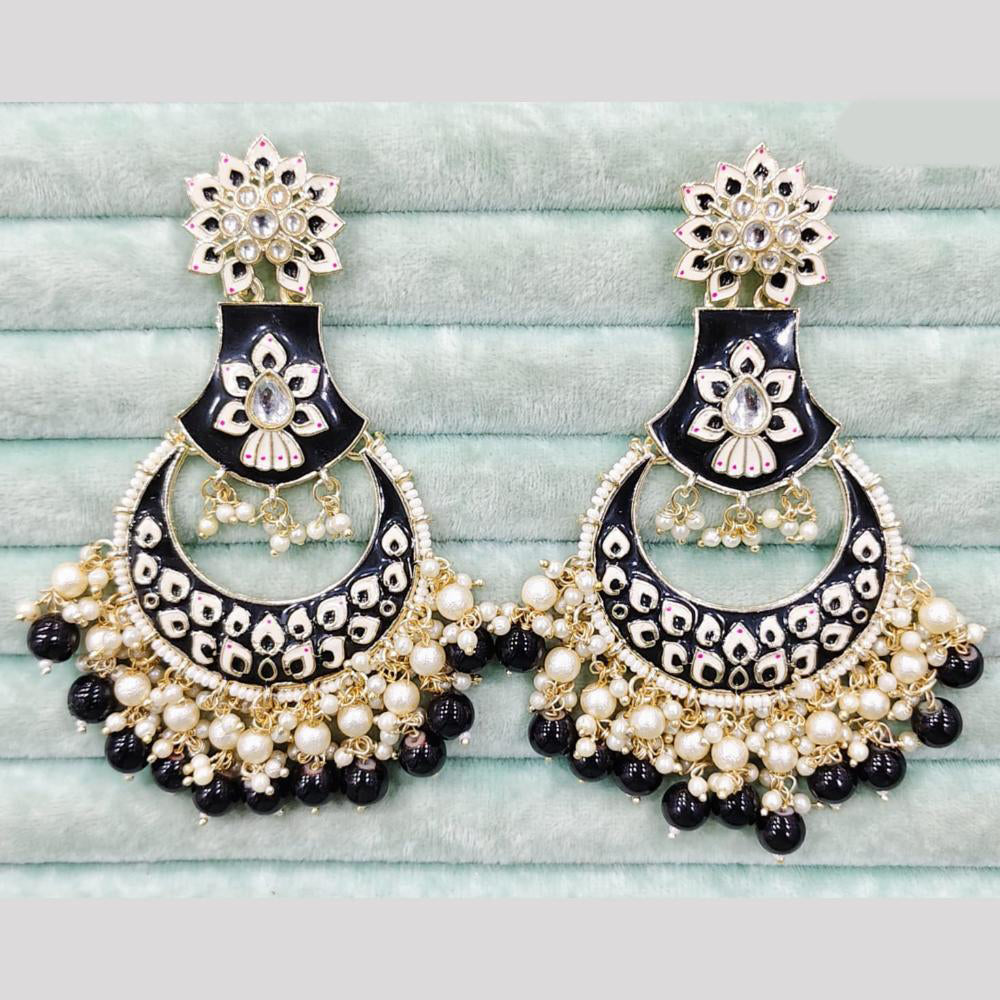 Rajwadi Collection Elegant Kundan Stone and Pearl Meenakari Dangler Earrings