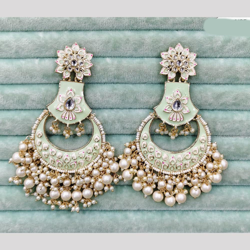 Rajwadi Collection Elegant Kundan Stone and Pearl Meenakari Dangler Earrings
