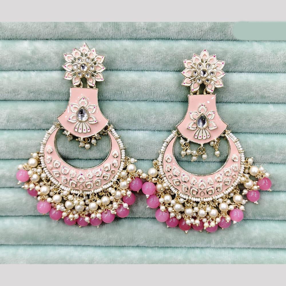 Rajwadi Collection Elegant Kundan Stone and Pearl Meenakari Dangler Earrings