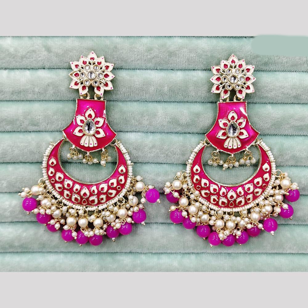 Rajwadi Collection Elegant Kundan Stone and Pearl Meenakari Dangler Earrings