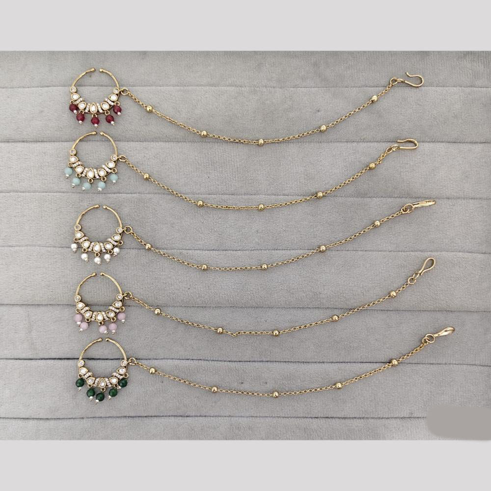 Rajwadi Collection Delicate Crystal Stone And Pearl Nose Ring