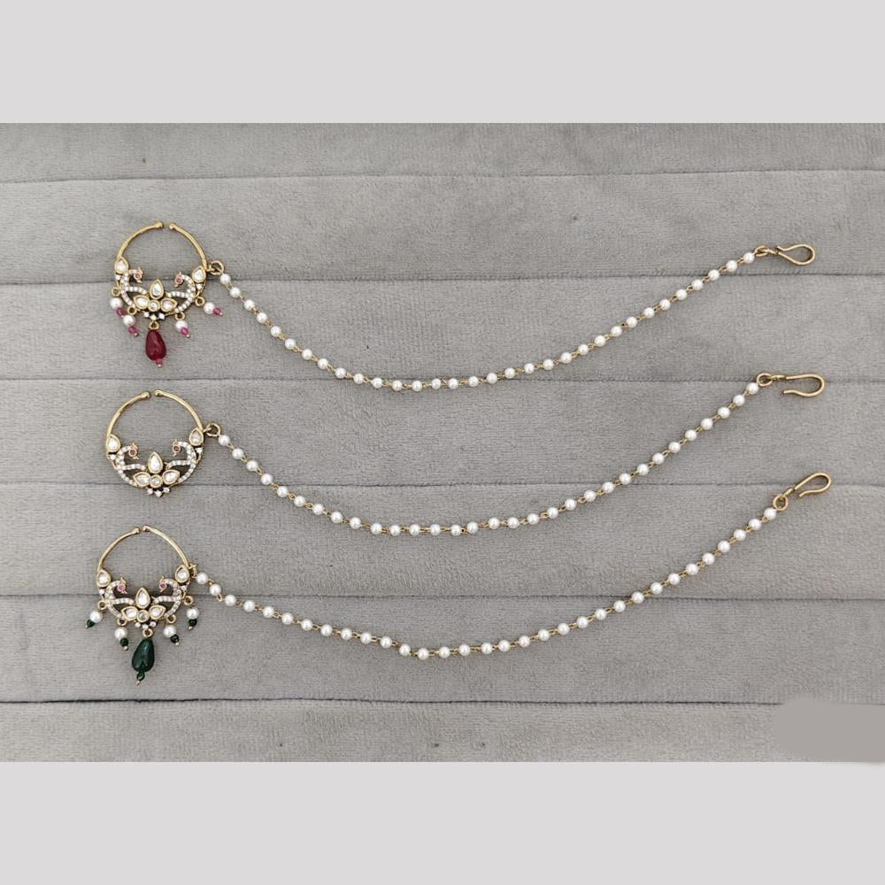 Rajwadi Collection Delicate Crystal Stone And Pearl Nose Ring
