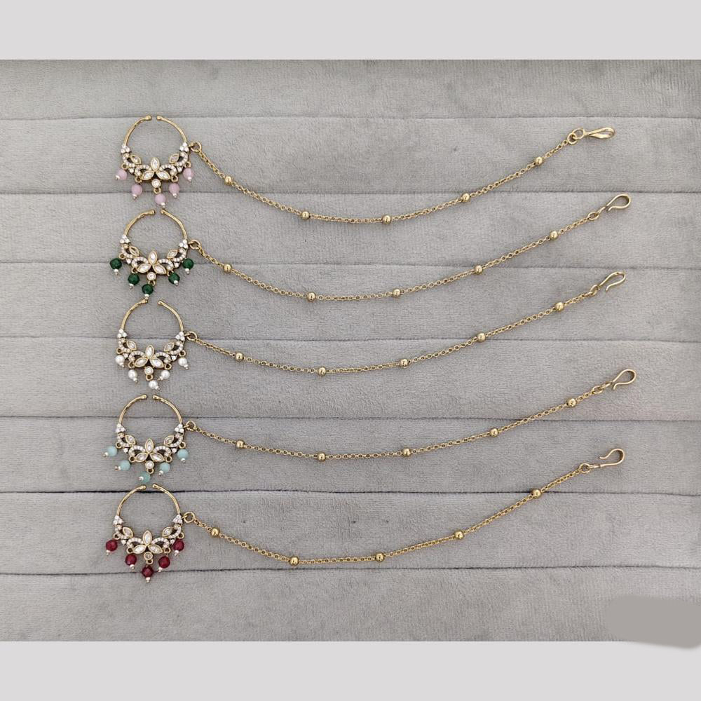 Rajwadi Collection Delicate Crystal Stone And Pearl Nose Ring