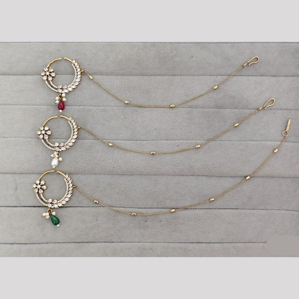 Rajwadi Collection Delicate Crystal Stone And Pearl Nose Ring