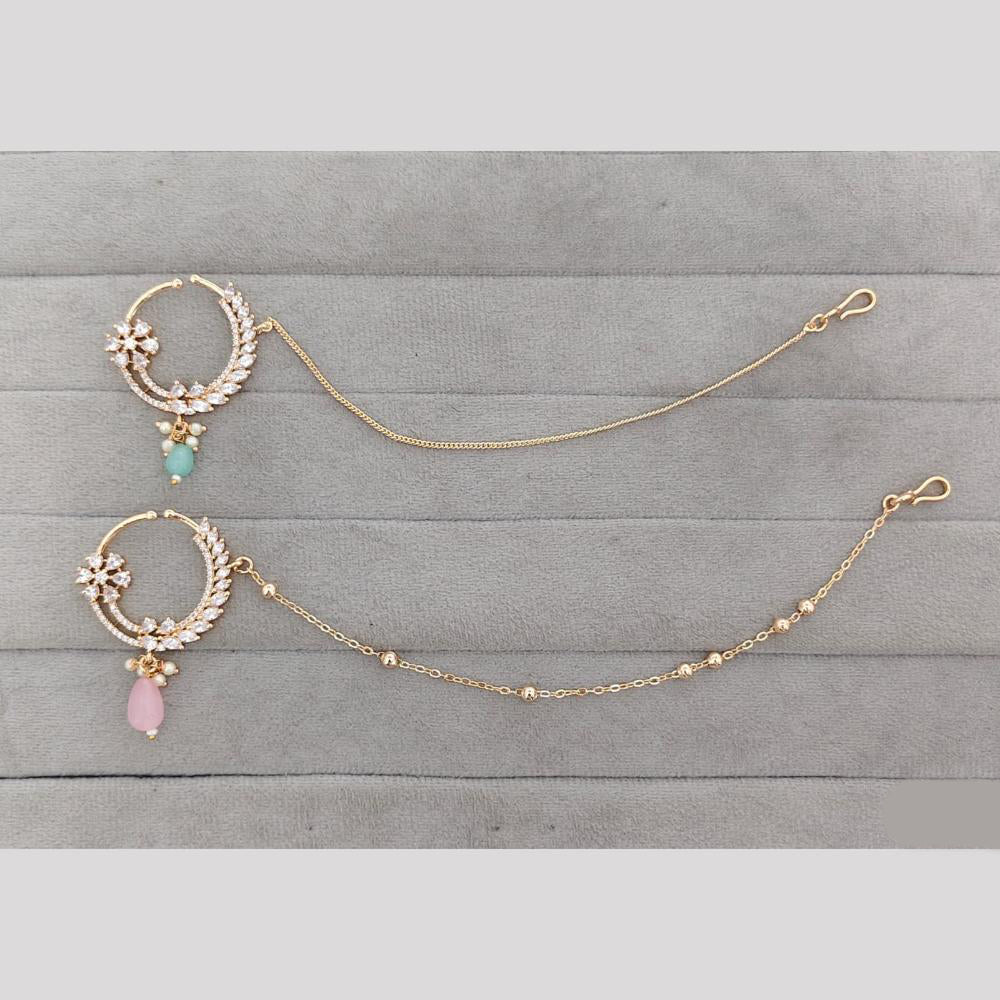 Rajwadi Collection Delicate Crystal Stone And Pearl Nose Ring
