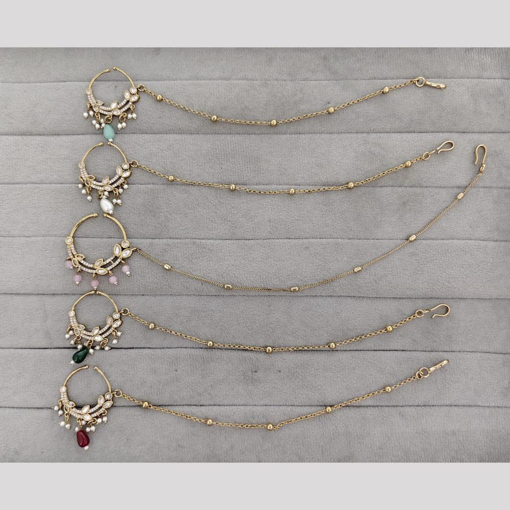 Rajwadi Collection Delicate Crystal Stone And Pearl Nose Ring