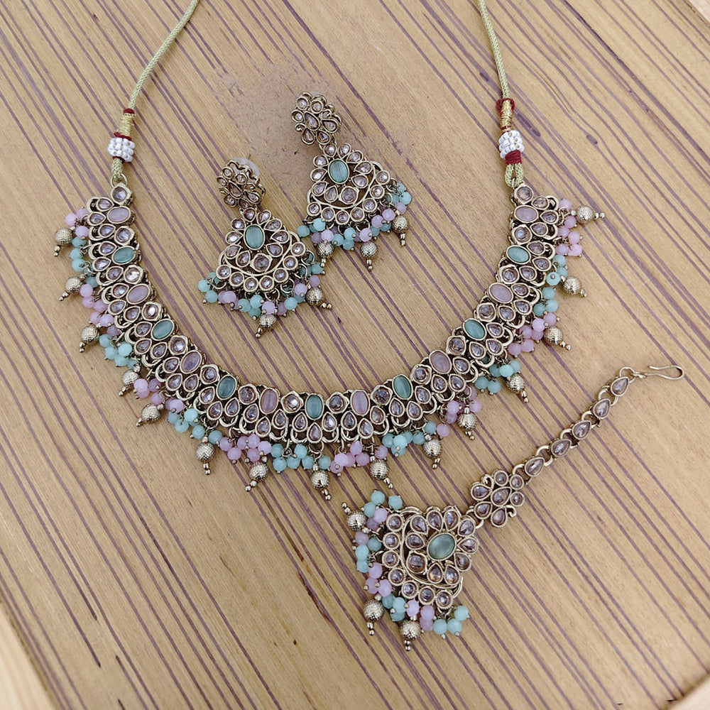 Rajwadi Collection Crystal Stone And Pearl Designer Necklace Set for Women