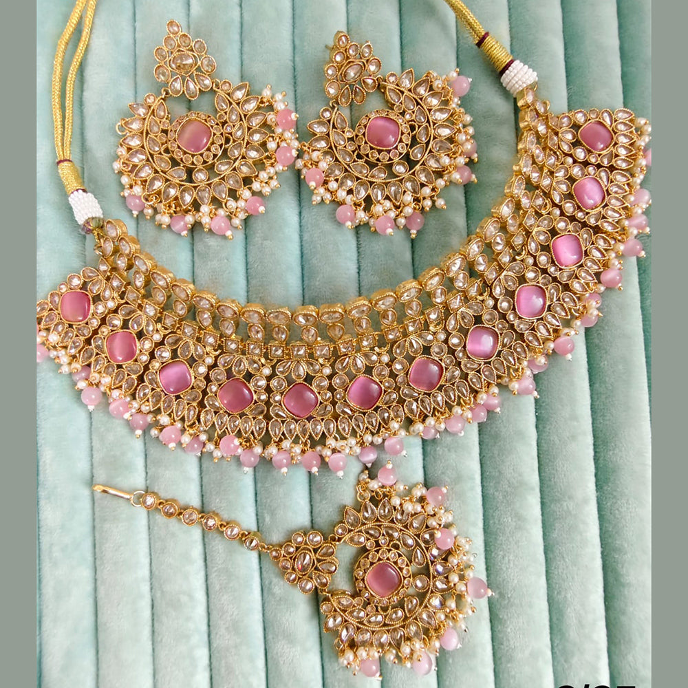 Rajwadi Collection Crystal Stone And Pearl Designer Choker Necklace Set for Women