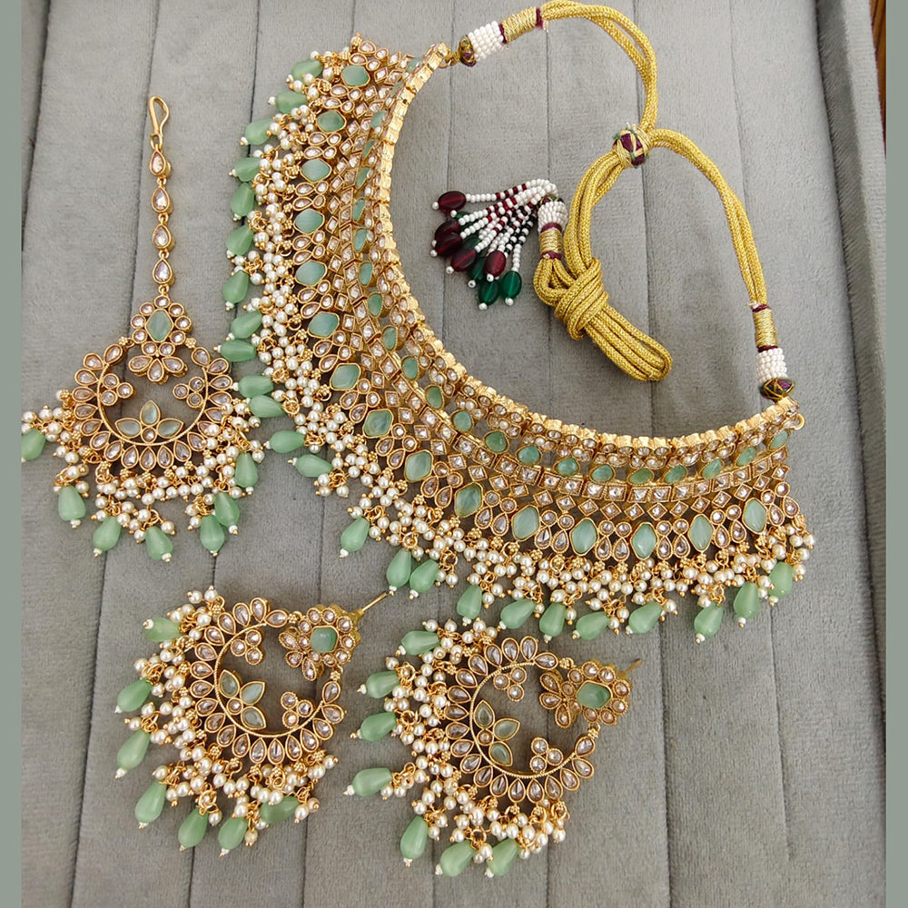 Rajwadi Collection Crystal Stone And Pearl Designer Choker Necklace Set for Women