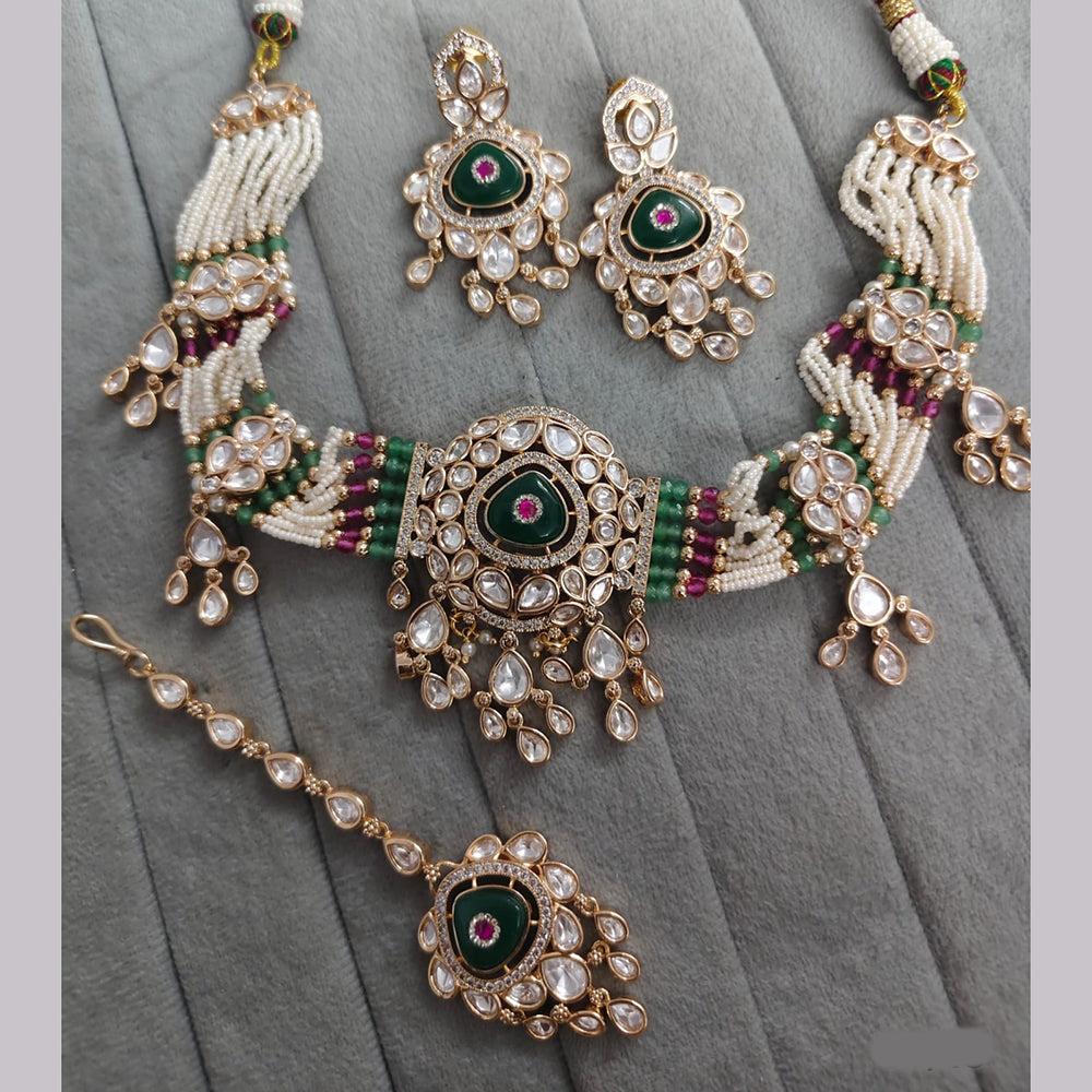 Rajwadi Collection Premium Polki Kundan Stone And Pearl Choker Necklace Set