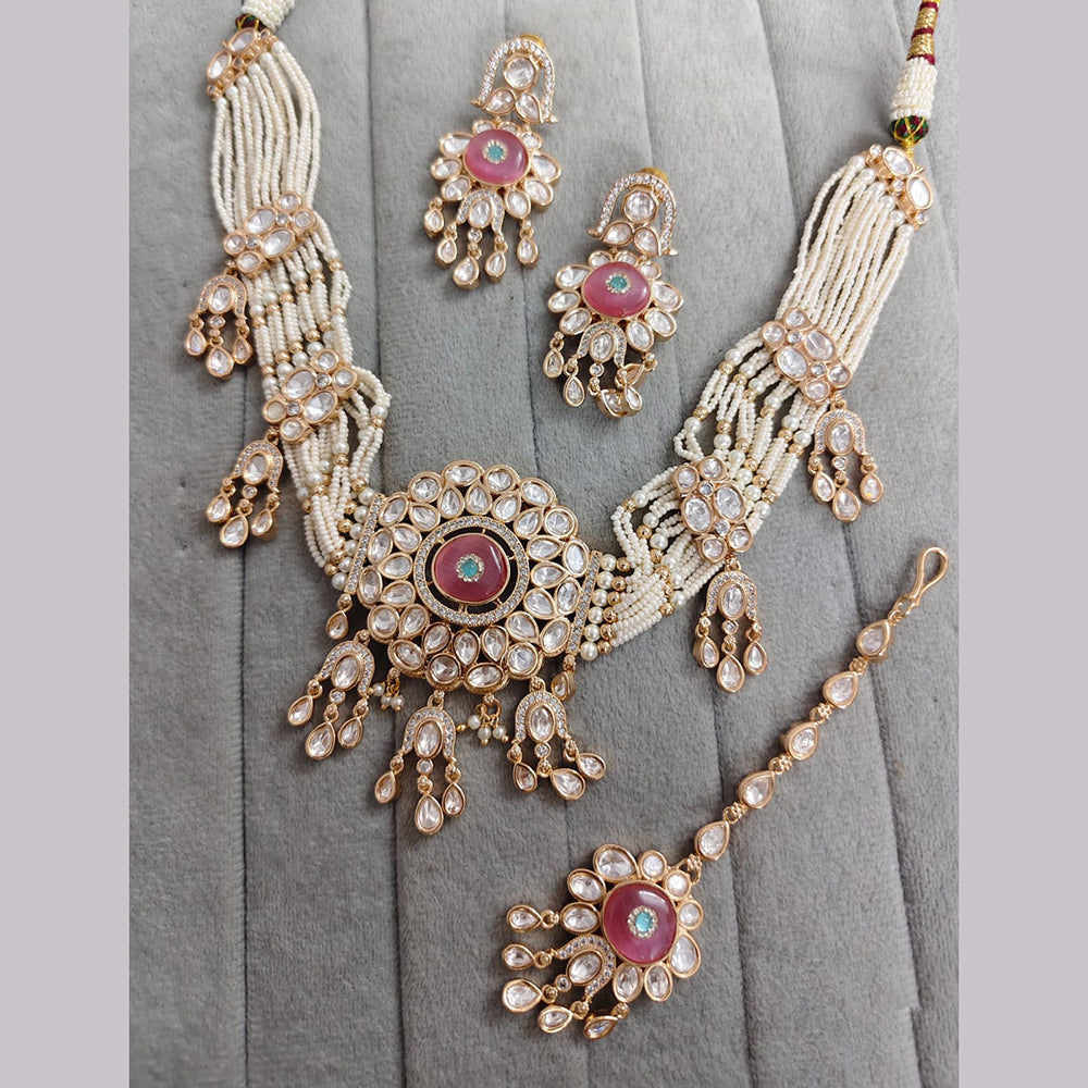 Rajwadi Collection Premium Polki Kundan Stone And Pearl Choker Necklace Set