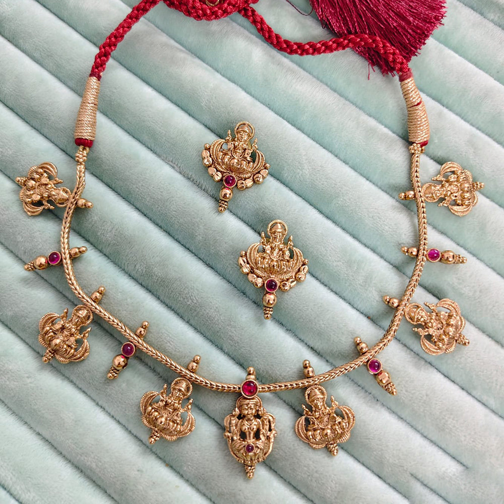 Rajwadi Collection Premium Pota Stone Temple Necklace Set