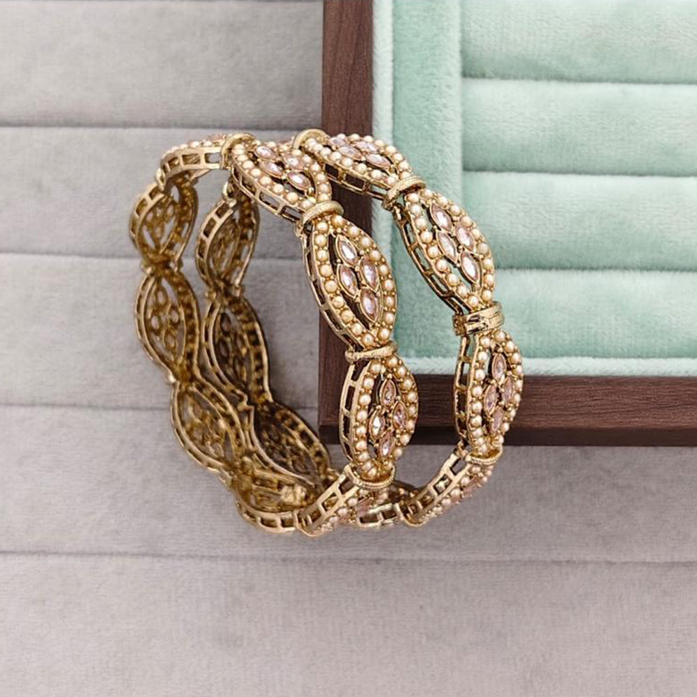 Rajwadi Collection Shimmer Crystal Stone And Pearl Bangles Set