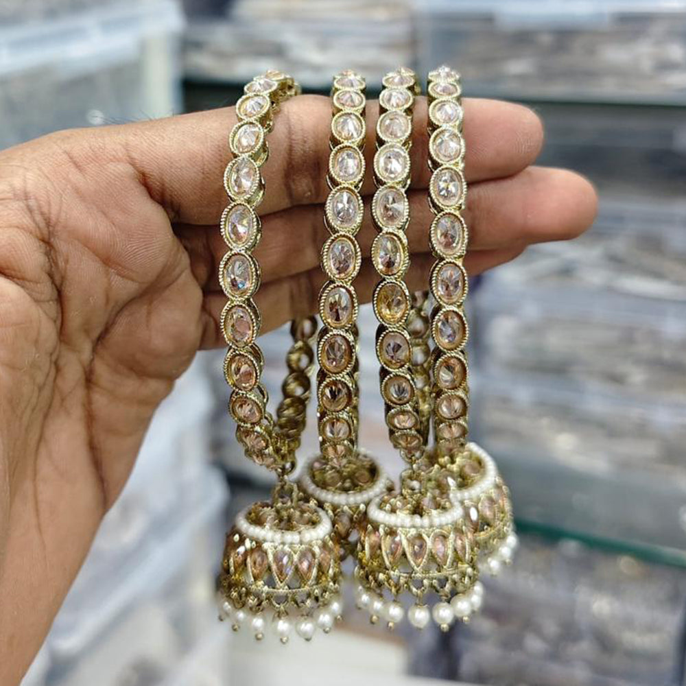 Rajwadi Collection Shimmer Crystal Stone And Pearl Bangles Set