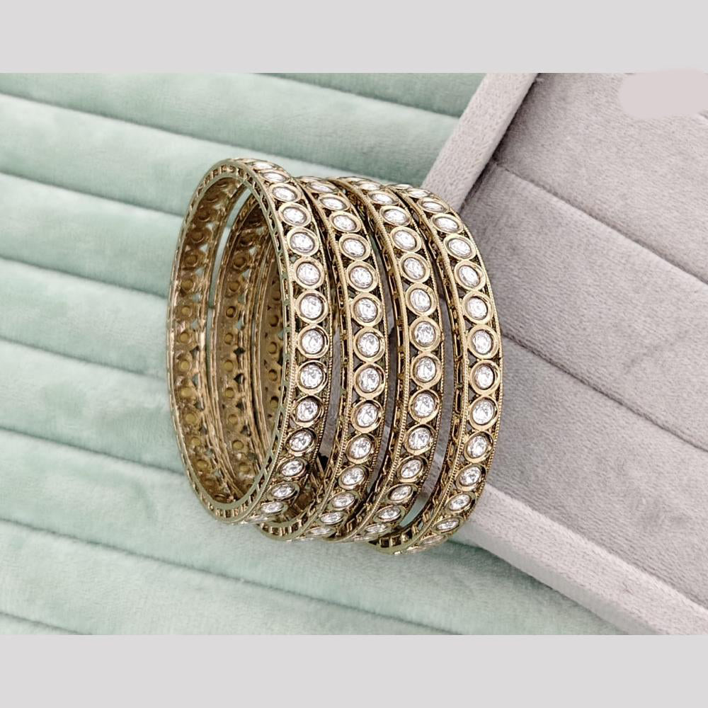 Rajwadi Collection Shimmer Crystal Stone And Pearl Bangles Set