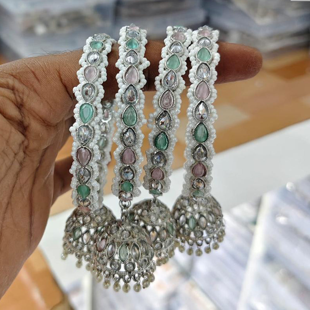 Rajwadi Collection Shimmer Crystal Stone And Pearl Bangles Set