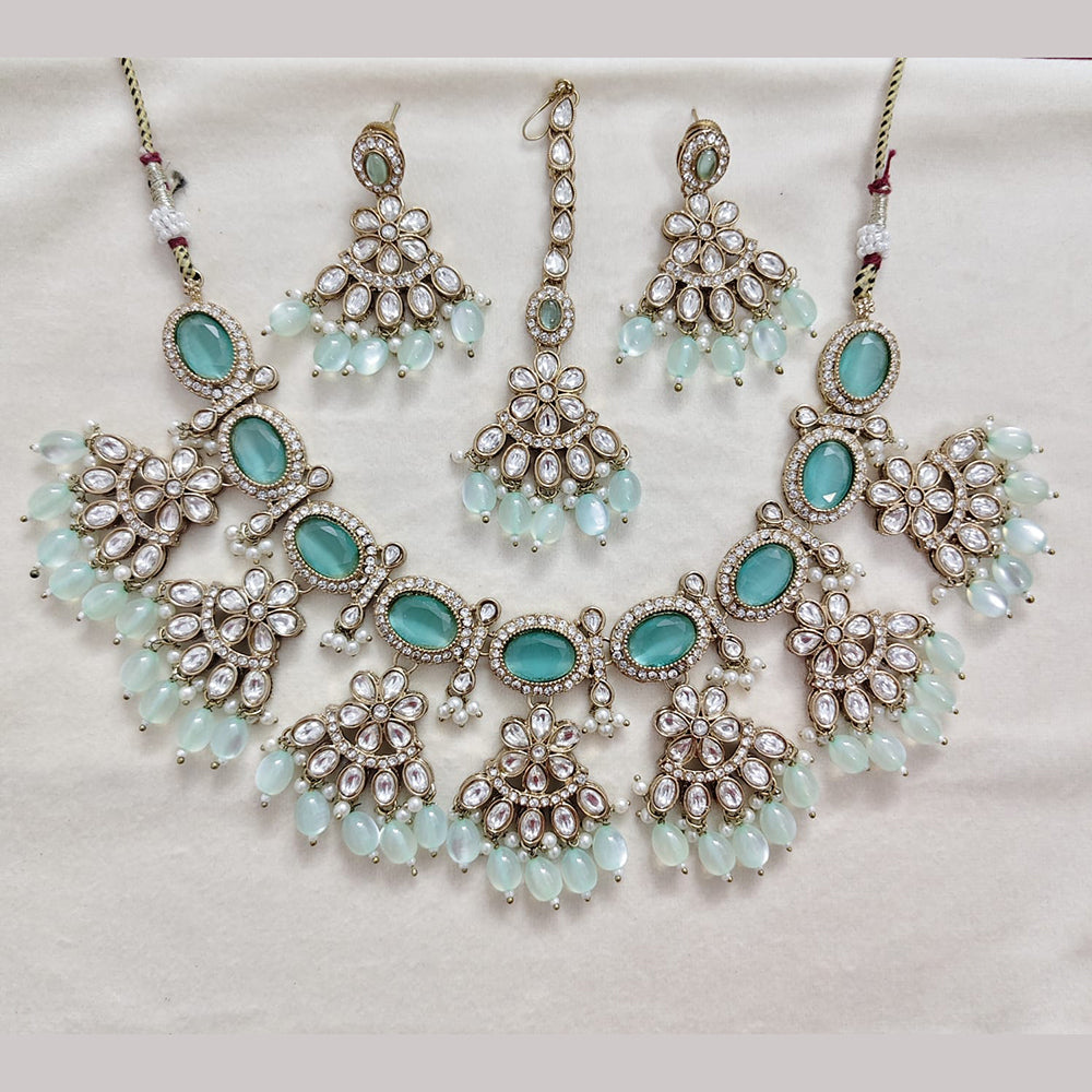 Rajwadi Collection Elegant Polki Kundan Stone And Beads Necklace Set