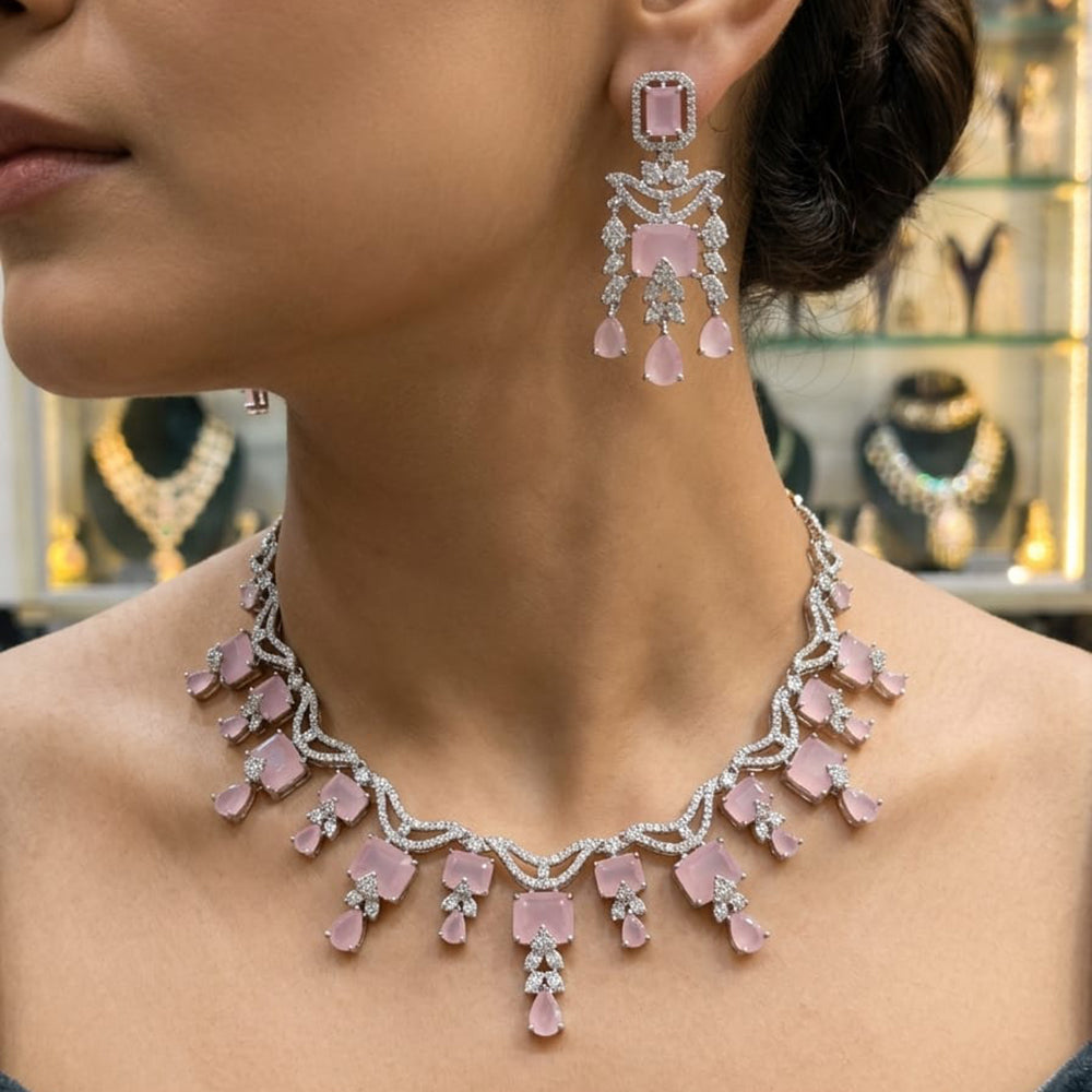 Rajwadi Collection Luxury American Diamond Party Wear Necklace Set