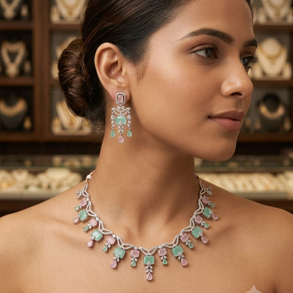Rajwadi Collection Luxury American Diamond Party Wear Necklace Set