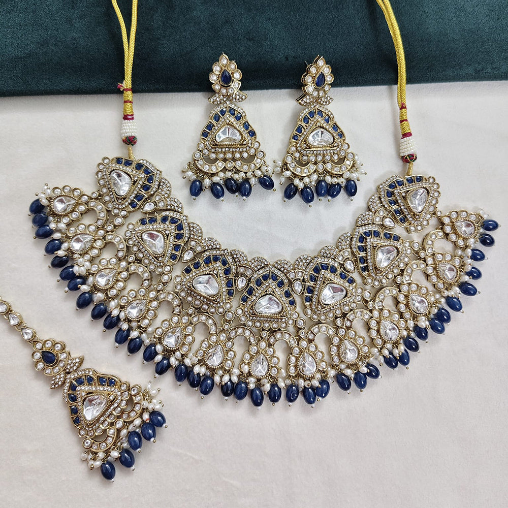 Rajwadi Collection Premium Pota Stone And Beads Necklace Set