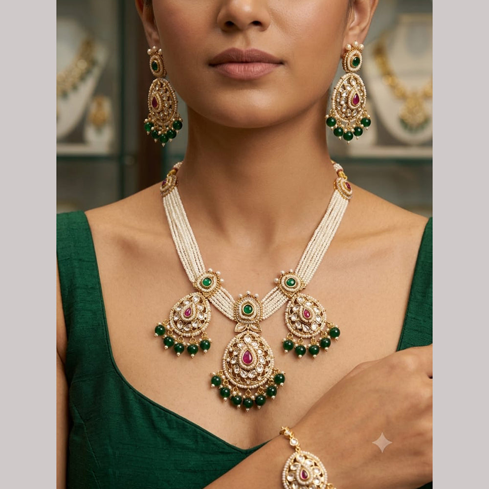 Rajwadi Collection Elegant Polki Kundan Stone And Beads Necklace Set