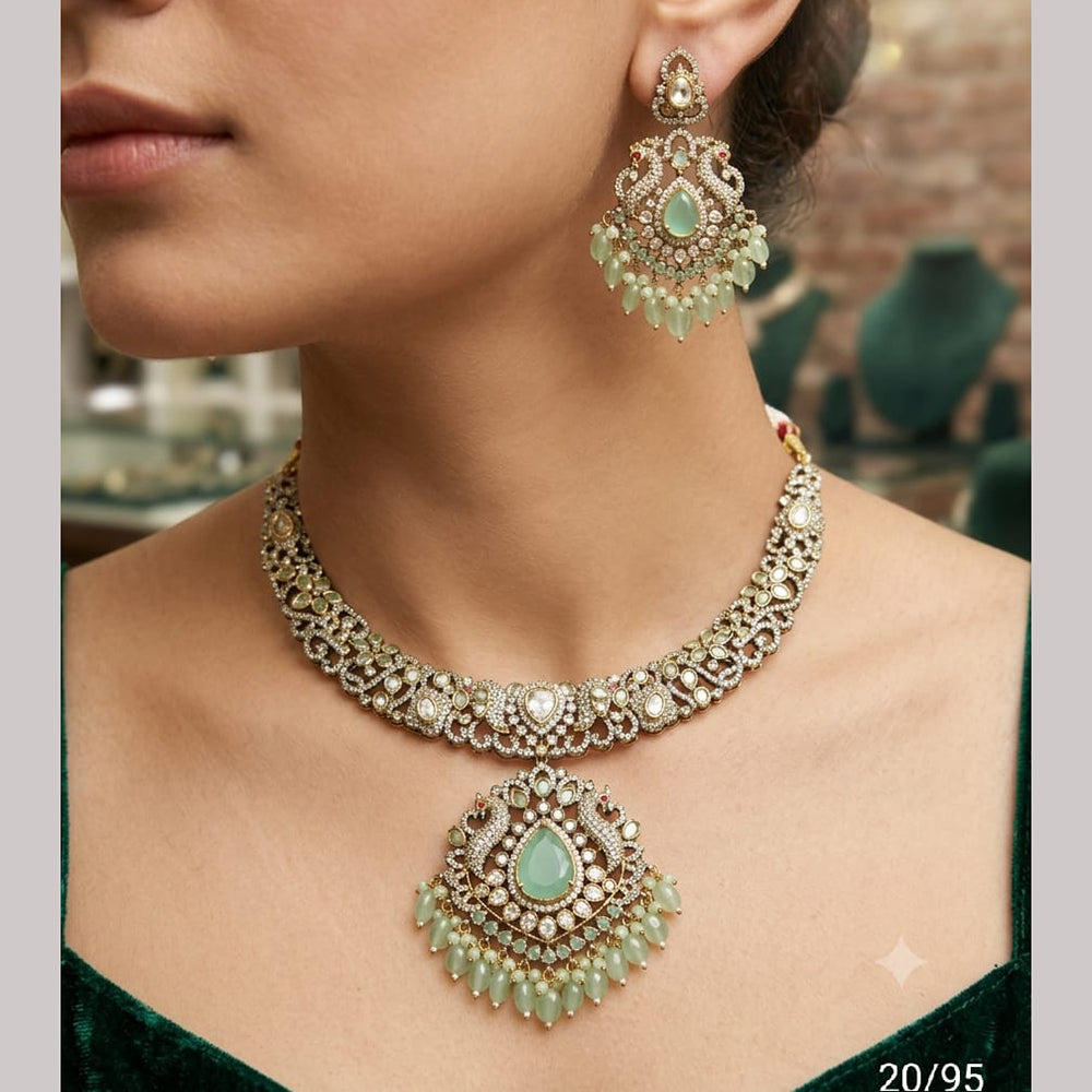 Rajwadi Collection Elegant Polki Kundan Stone And Beads Necklace Set