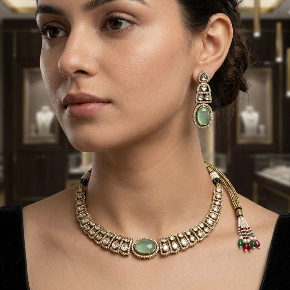 Rajwadi Collection Elegant Polki Kundan Stone Necklace Set