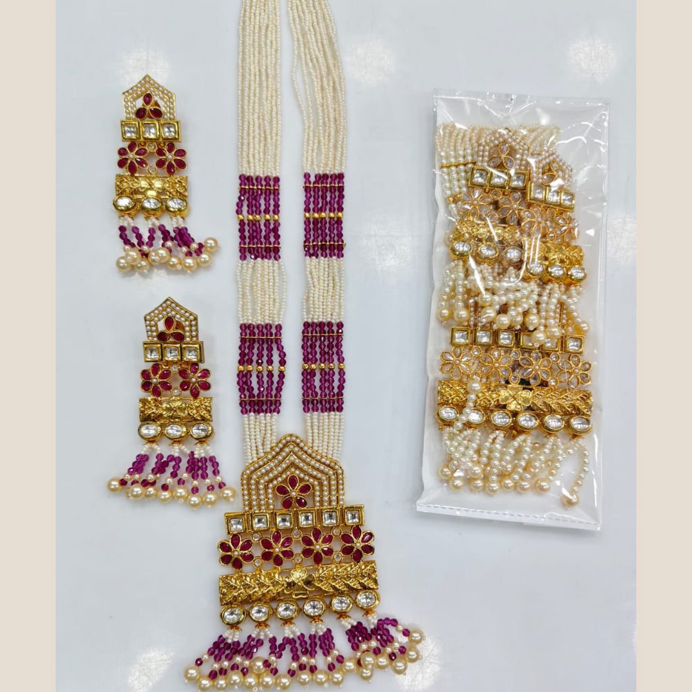 Rajwadi Collection Premium Pota Stone And Pearl Long Necklace Set