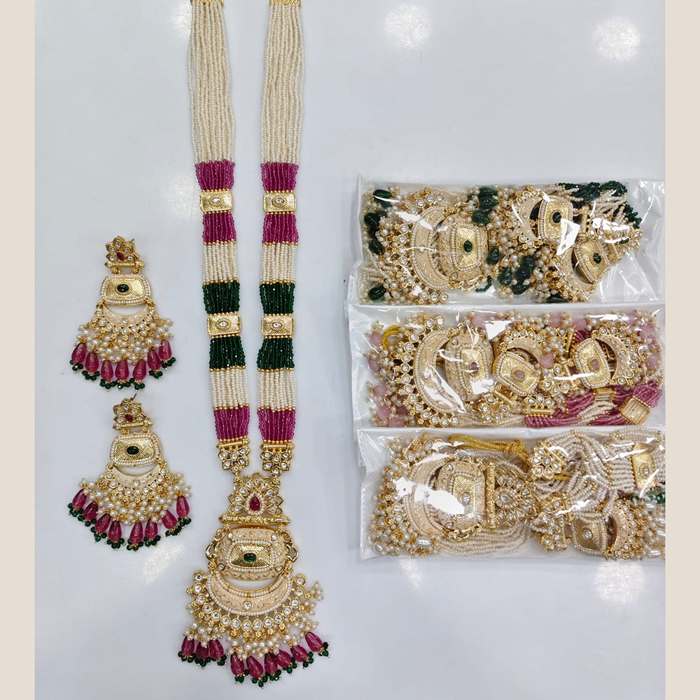 Rajwadi Collection Premium Pota Stone And Pearl Long Necklace Set