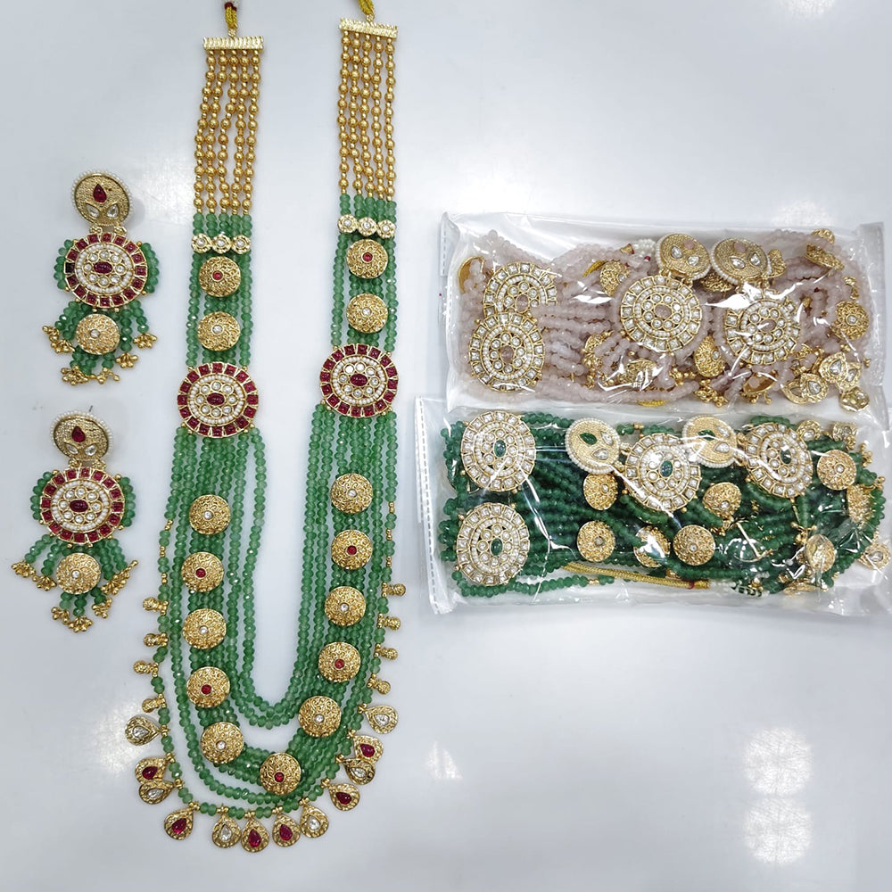Rajwadi Collection Premium Pota Stone And Pearl Long Necklace Set