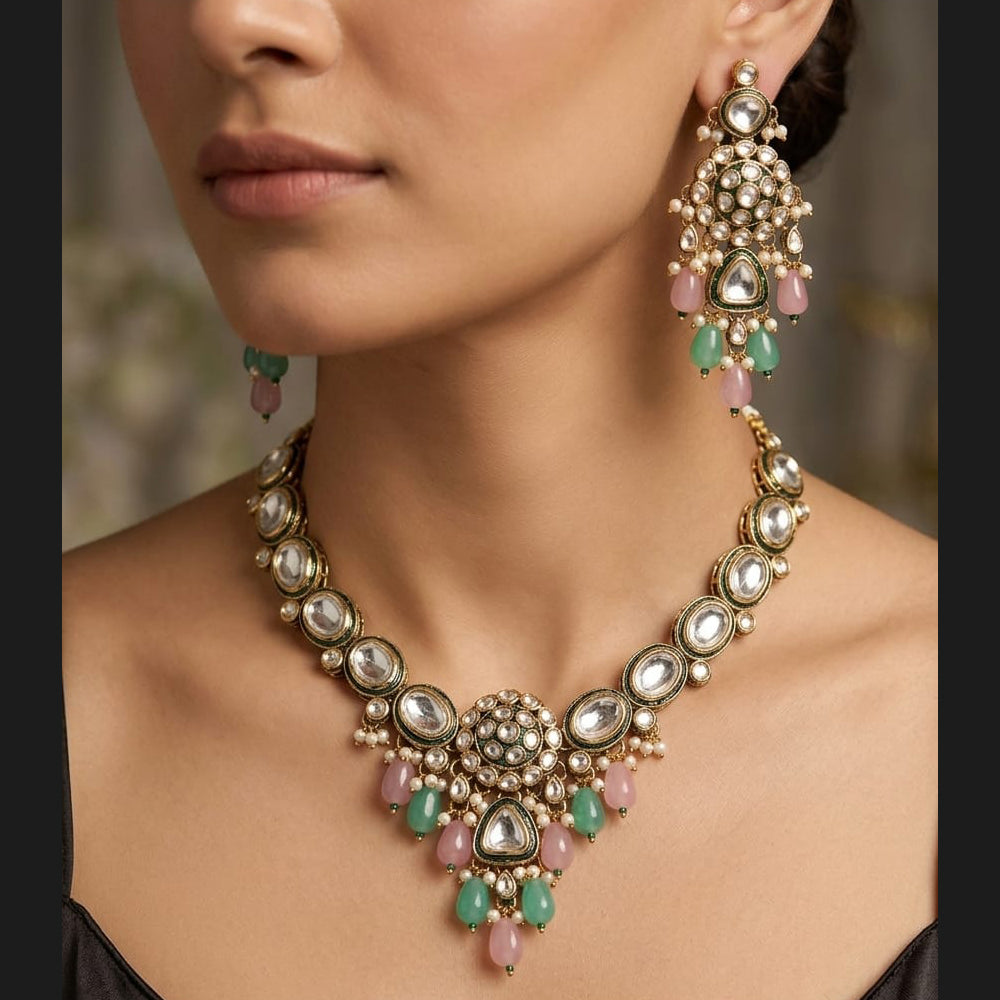 Rajwadi Collection Elegant Pota Stone Pearl And Beads Necklace Set