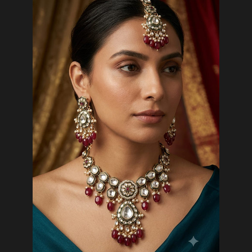 Rajwadi Collection Elegant Pota Stone Pearl And Beads Necklace Set