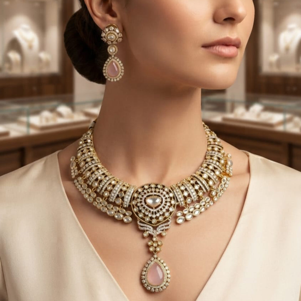 Rajwadi Collection Designer Polki Kundan Choker Necklace Set