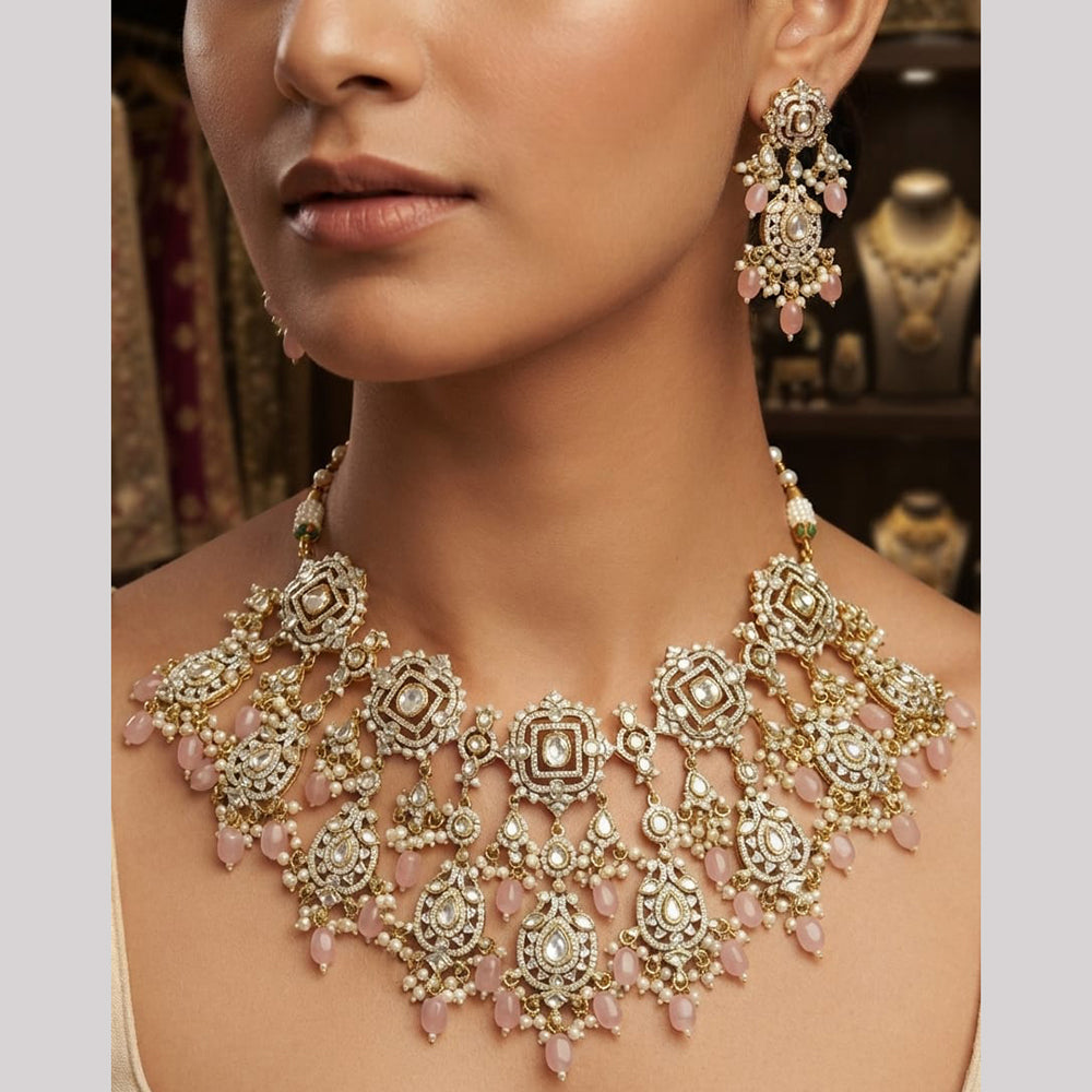 Rajwadi Collection Exquisite Polki Kundan Stone Pearl And Beads Necklace Set