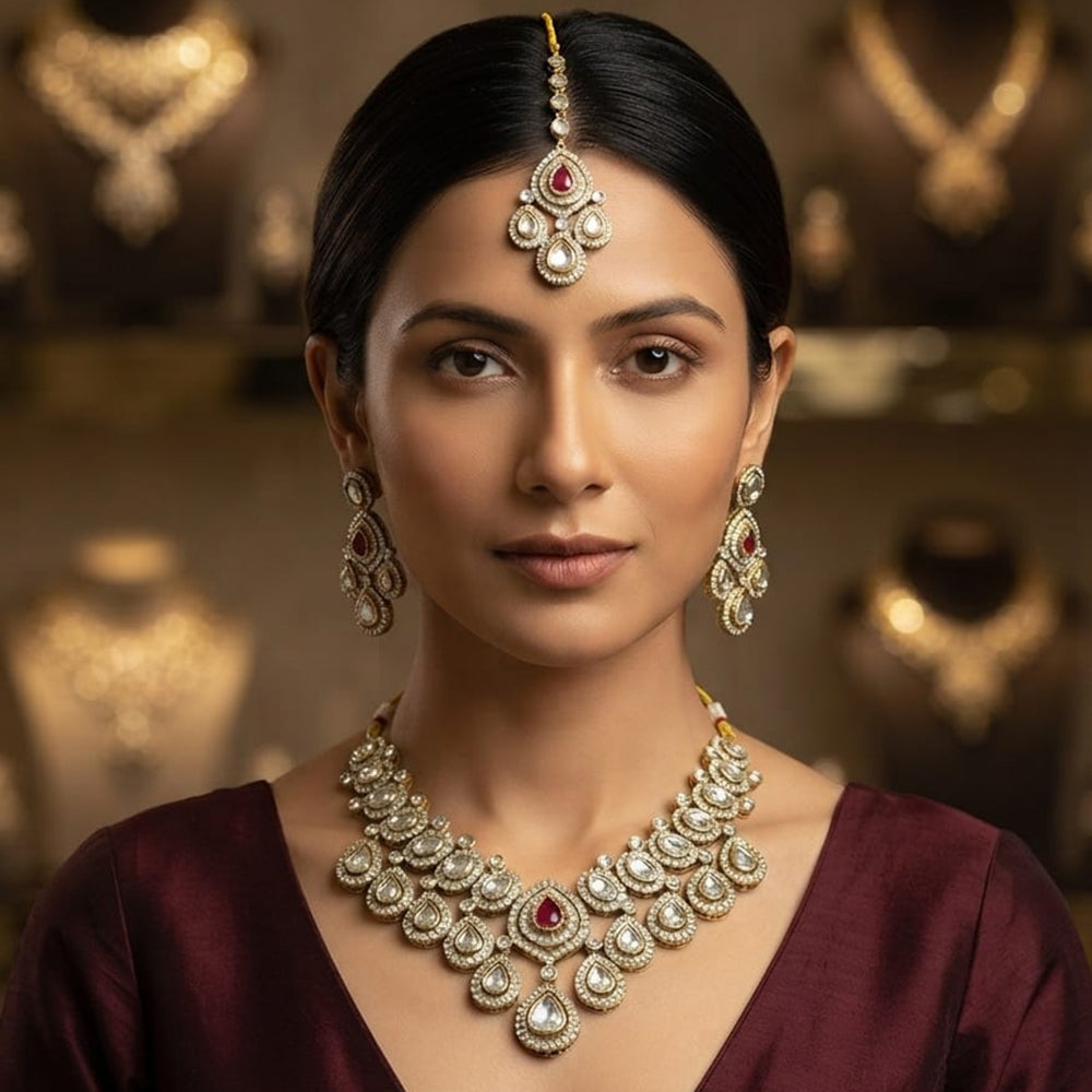 Rajwadi Collection Designer Polki Kundan Necklace Set