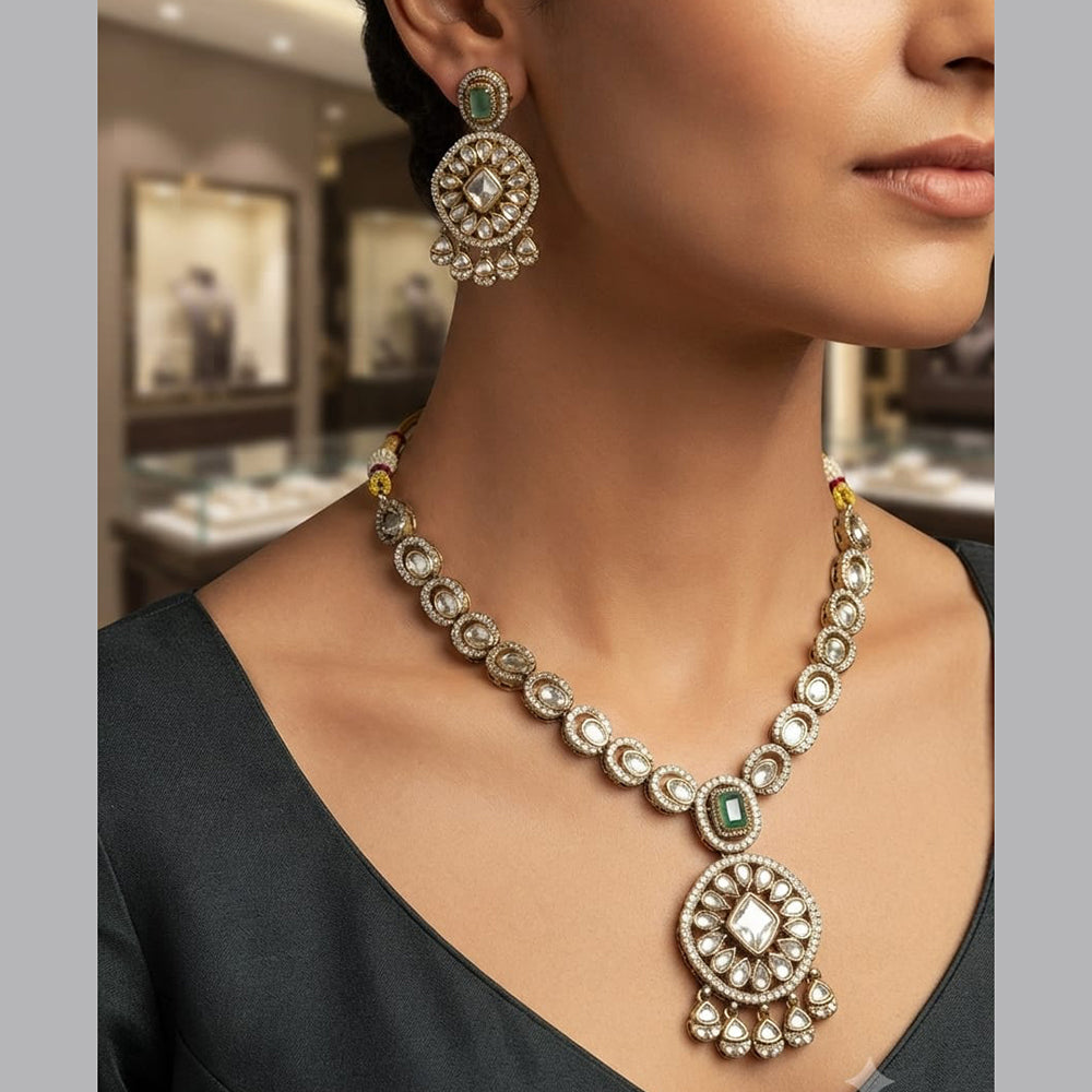 Rajwadi Collection Designer Polki Kundan Necklace Set