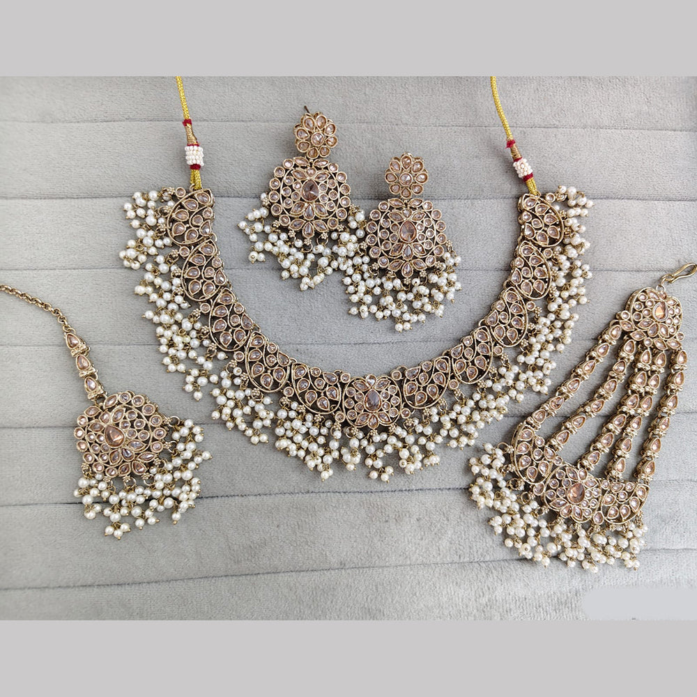 Rajwadi Collection Luxury Crystal Stone And Pearl Necklace Set