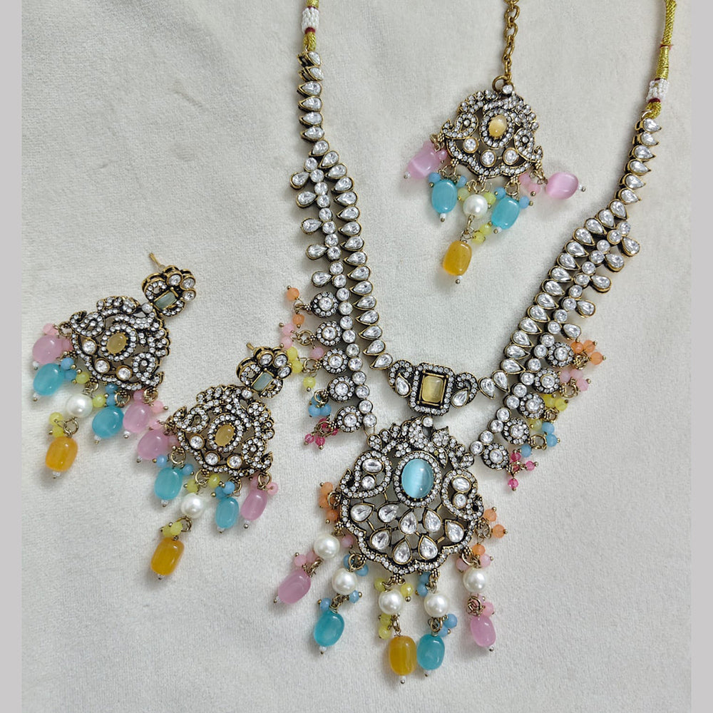 Rajwadi Collection Designer Pota Stone And Austrian Stone Beads Necklace Set