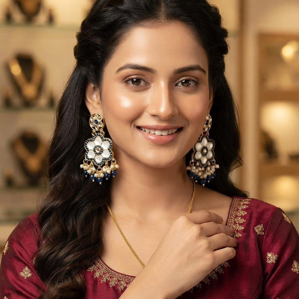 Rajwadi Collection Elegant Crystal Stone And Pearl Dangler Earrings