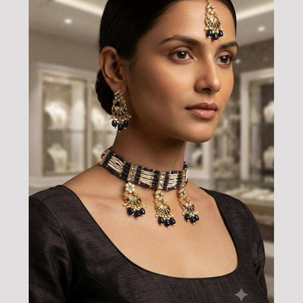 Rajwadi Collection Classic Kundan Stone And Pearl Choker Neckalce Set