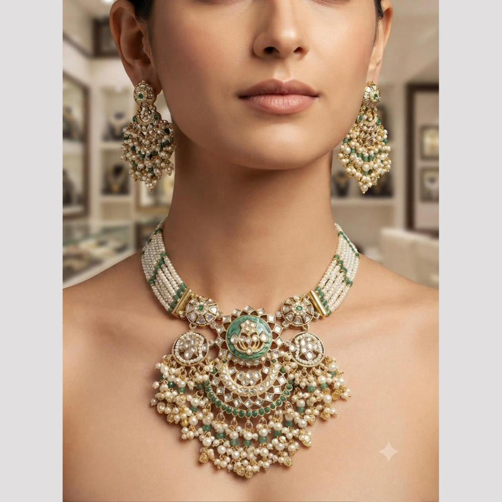 Rajwadi Collection Classic Kundan Stone And Pearl Choker Neckalce Set