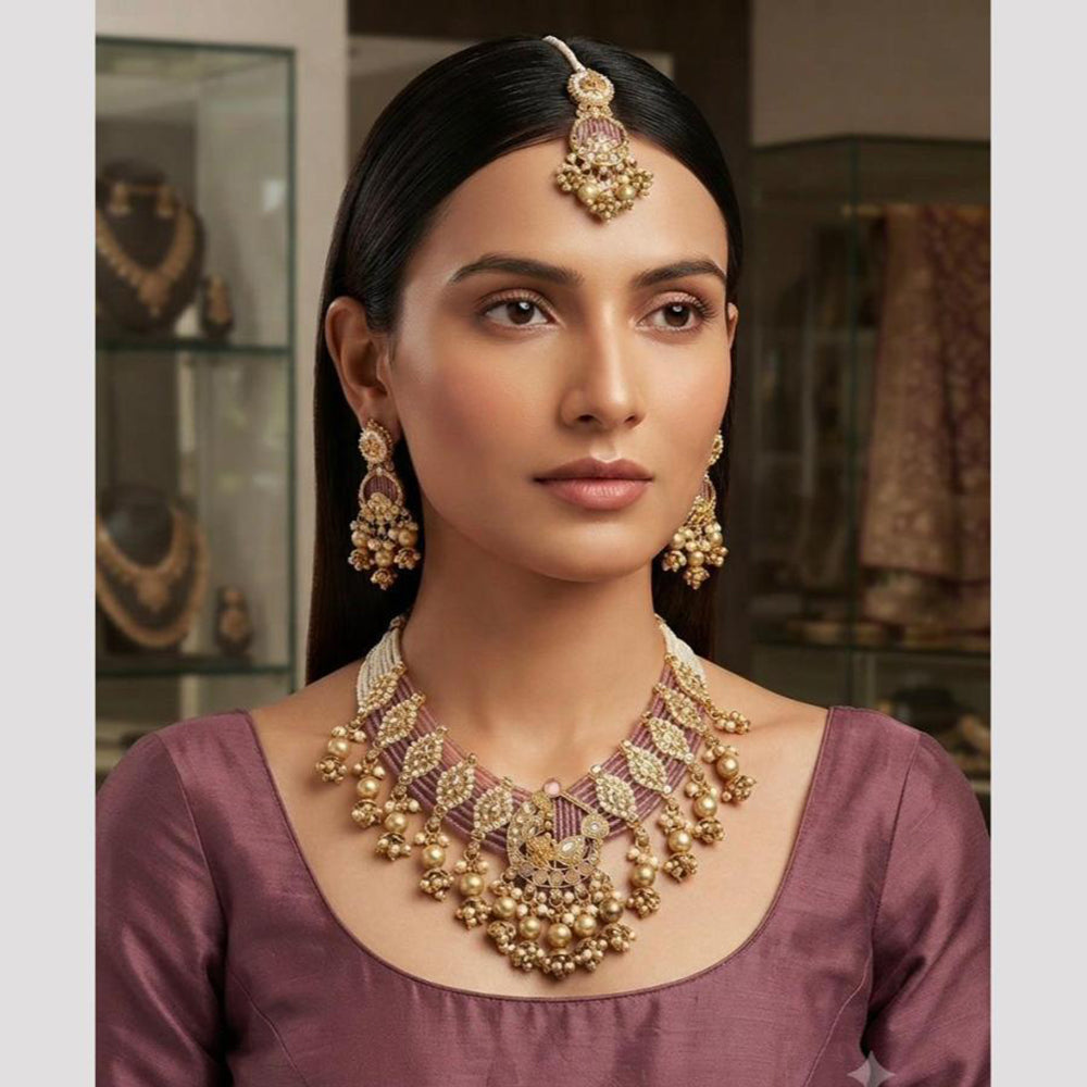Rajwadi Collection Premium Pota Stone And Pearl Necklace Set for Women